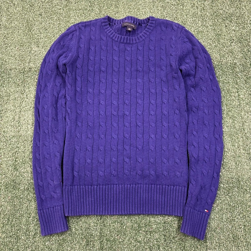 Y2K Tommy Hilfiger Cable Knit Sweater Purple Long Sleeve